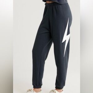 Aviator Nation Black Joggers with White Lightning Bolt